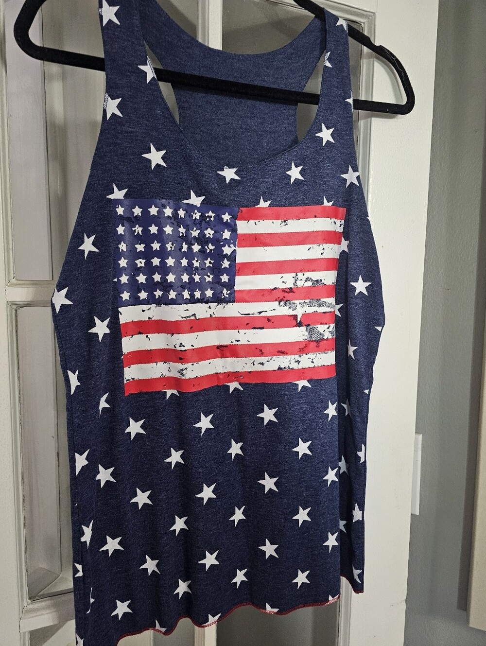 Patriotic Star-Spangled Navy Tank with Distressed American Flag! Size Small!